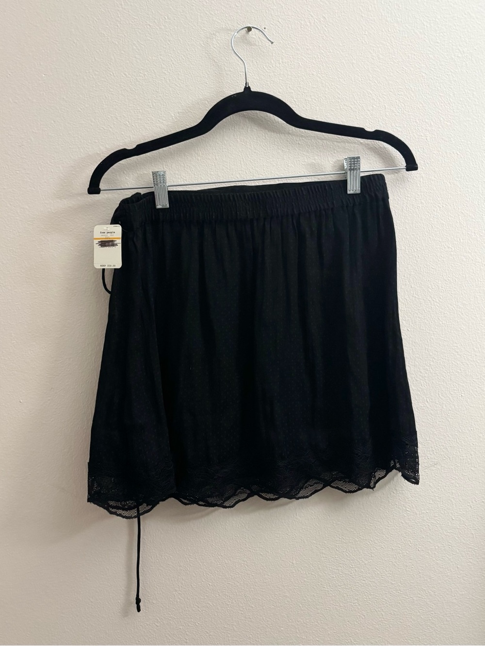 NWT Free People Tied Half Slip Lace Wrap Mini Skirt Black Polka Dot - Picture 11 of 14